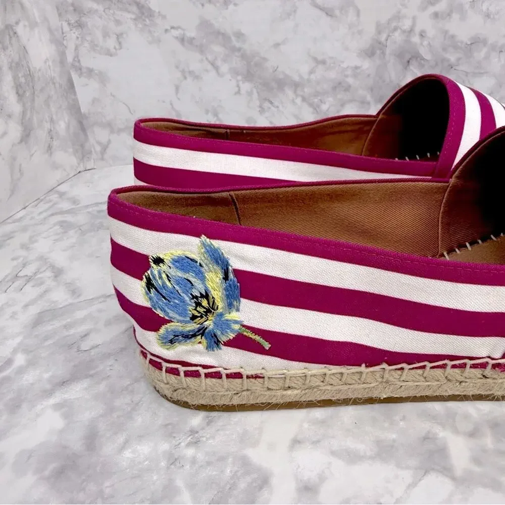 NWOT KATE SPADE Womens 9.5 Picnic Espadrilles Striped Plum Floral Embroidery